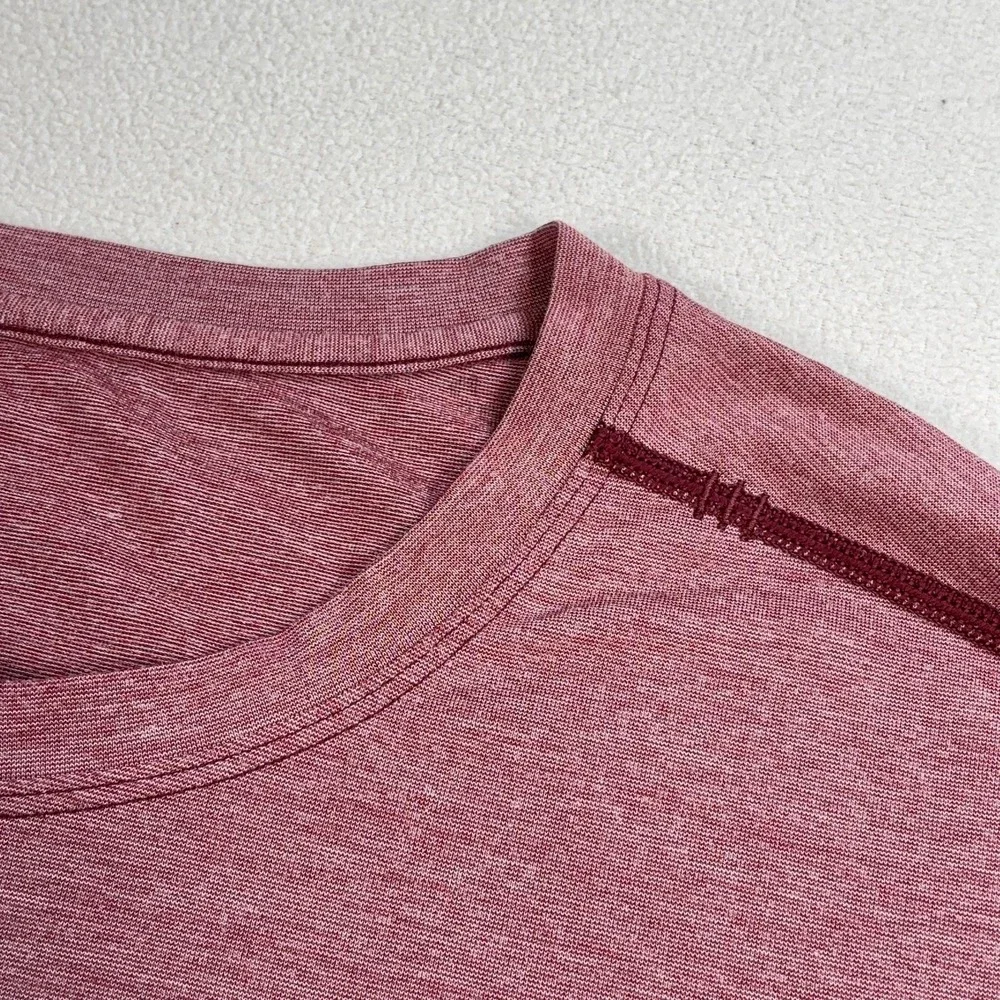 Lululemon T.H.E. HenleyShirt Men's 2XL* Heathered Rosewood Red Logo *SMALL HOLE* - Picture 6 of 16
